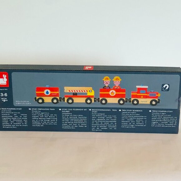 Janod  Firefighters  Wooden Train Connecting w/ Magnetic Connector Brand New - Picture 5 of 10